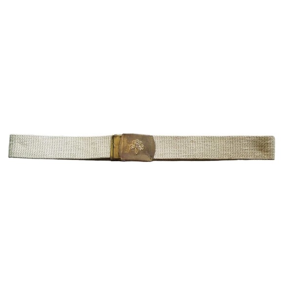 Vintage Boy Scouts Of America Khaki Web Belt Solid Brass Buckle 30” Adjustable - Picture 1 of 5